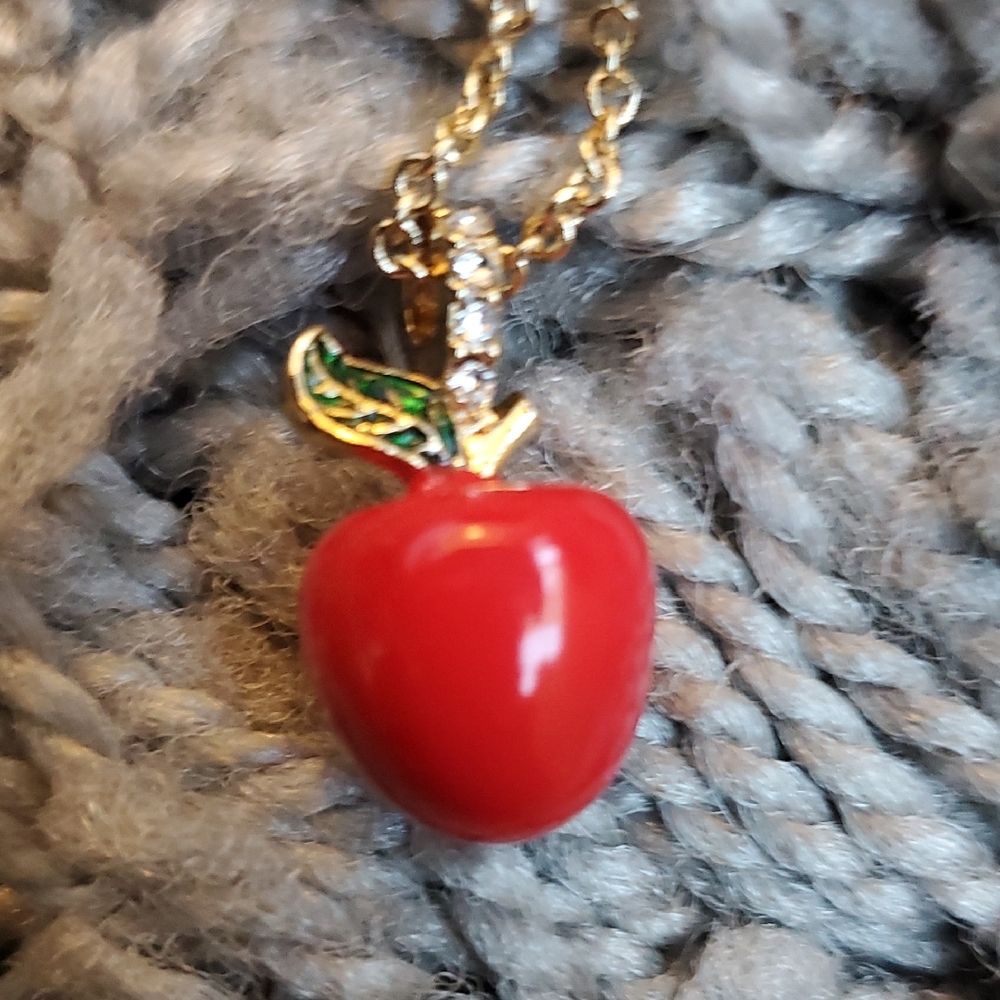 J. Crew Gold Necklace with Cherry Red Charm